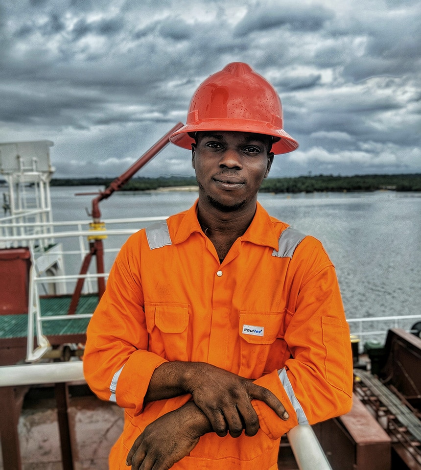 offshore worker with hard hat