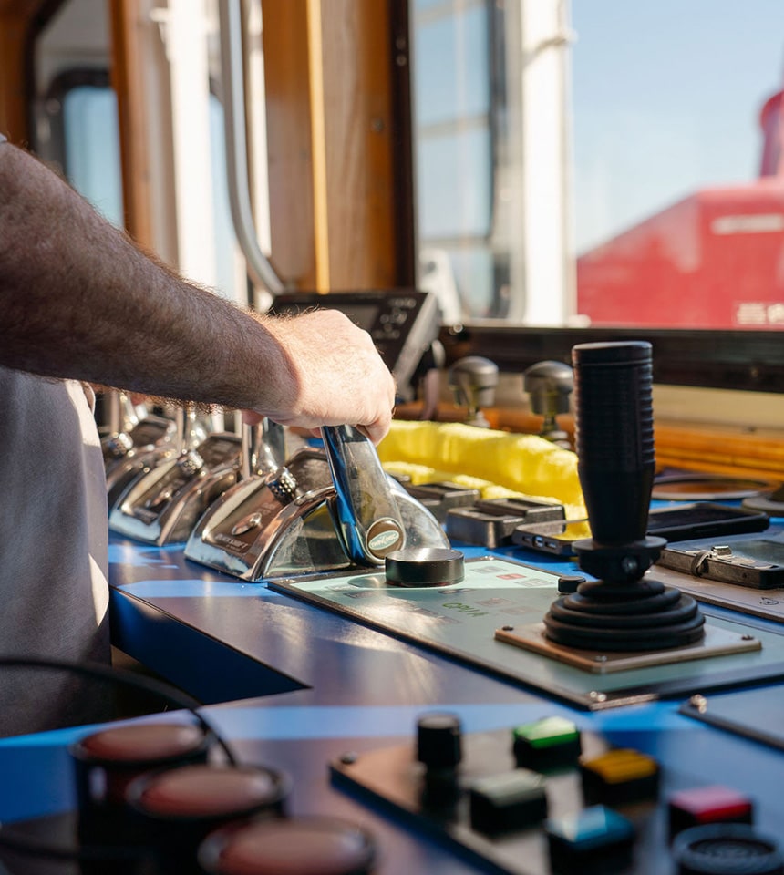 man operating ship